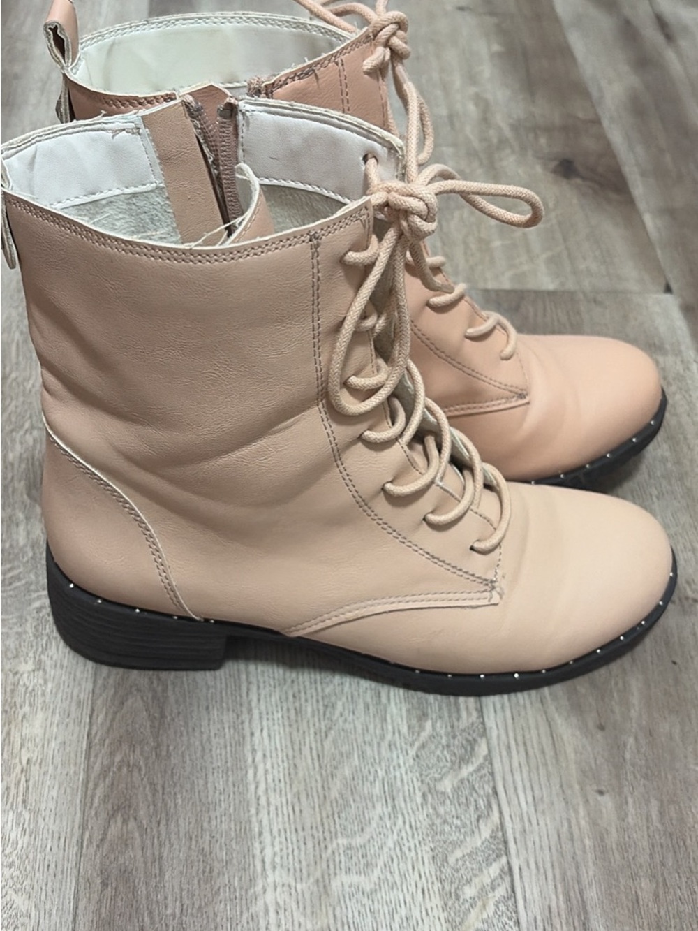 Women's Lace-Up Combat Boots in Blush Pink